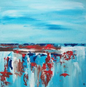 peinture abstraite bleu blanc rouge avec ciel dégradé