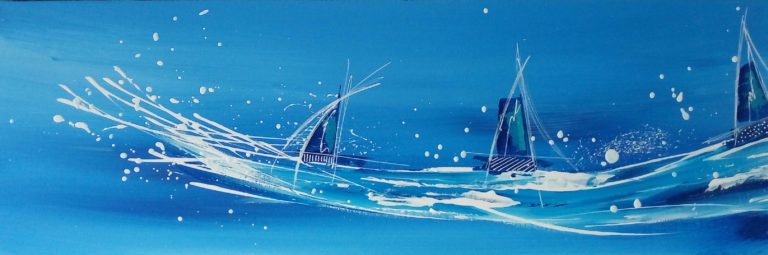 diptyque abstrait, moderne et contemporain à dominante bleu, il émane grâce à son mouvement la vague, le ressac, les vacances, les éléments de l'eau et même les émotions.