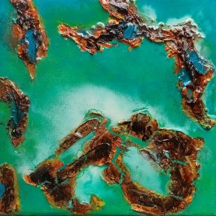 de peinture acrylique et de style semi-abstrait, moderne, la couleur verte nous montre un océan où il fait bon rêver.